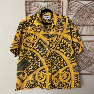 Vintage Hoku Women's Hawaiian Camp Shirt Button Front Tribal *see msrmts B2
